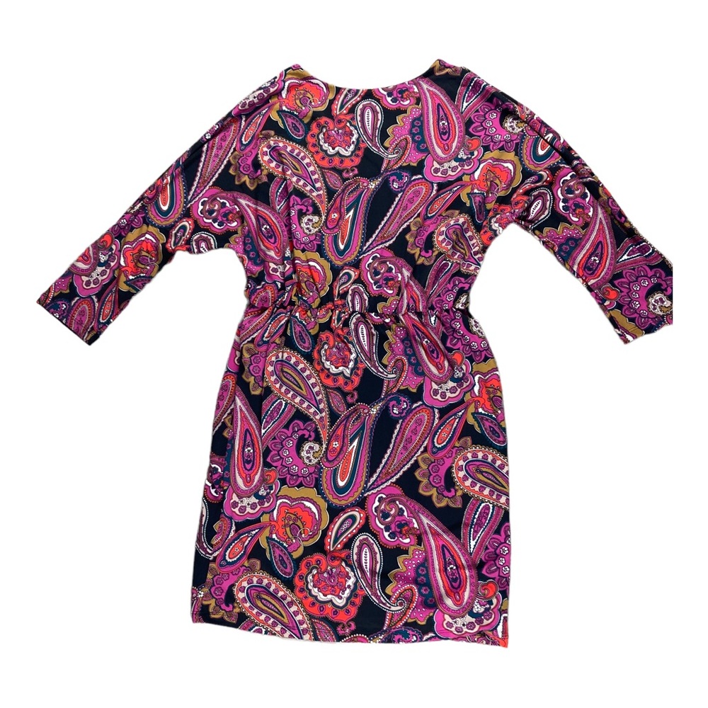 Trina Turk Birch Mini Dress S Women's 3/4 Sleeve Paisley Strech Elastic Waist - Picture 2 of 16